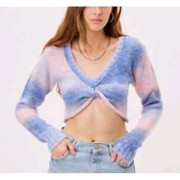 For Love & Lemons Sweaters - For Love & Lemons Celeste Ombre Fuzzy Knit Twist Front Cropped Sweater S